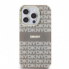 Apple iPhone 15 Pro Hülle DKNY Repeat Texture Pattern Stripe MagSAFE  Beige 