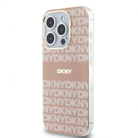 Apple iPhone 13 Pro Hülle DKNY Repeat Texture Pattern Stripe MagSAFE  Rosa 