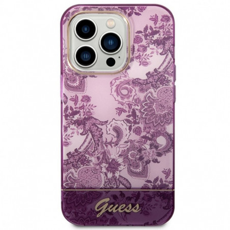 Apple iPhone 14 Pro Hülle Guess IML Electro Cam TDJ Fuchsie