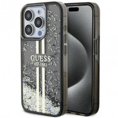 Apple iPhone 15 Pro Max Hülle Guess Liquid Glitter Gold Stripes Schwarz