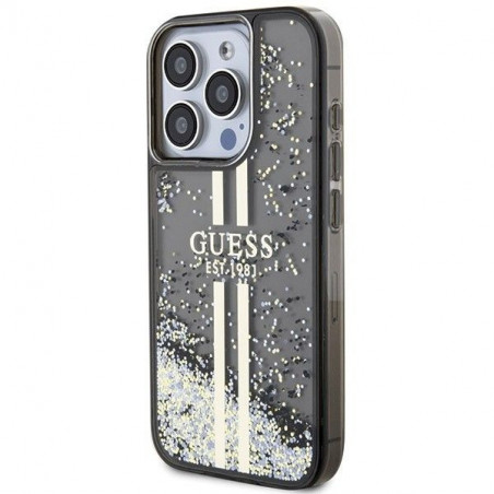 Apple iPhone 15 Pro Max Hülle Guess Liquid Glitter Gold Stripes Schwarz