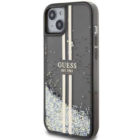 Apple iPhone 15 Hülle Guess Liquid Glitter Gold Stripes Schwarz