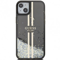 Apple iPhone 15 Hülle Guess Liquid Glitter Gold Stripes Schwarz 