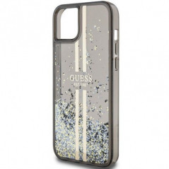 Apple iPhone 15 Hülle Guess Liquid Glitter Gold Stripes Schwarz 