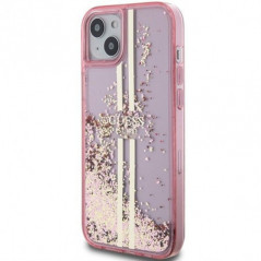 Apple iPhone 15 Hülle Guess Liquid Glitter Gold Stripes Rosa