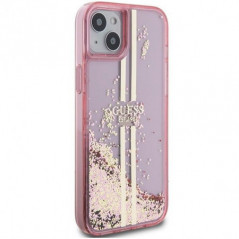 Apple iPhone 15 Hülle Guess Liquid Glitter Gold Stripes Rosa 