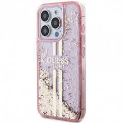 Apple iPhone 15 Pro Max Hülle Guess Liquid Glitter Gold Stripes Rosa 