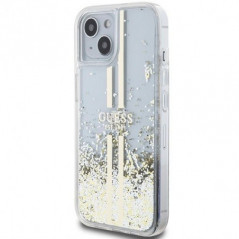 Apple iPhone 15 Hülle Guess Liquid Glitter Gold Stripes Durchsichtbar