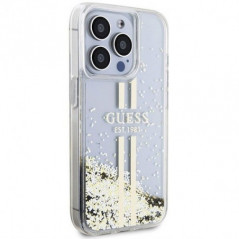 Apple iPhone 15 Pro Hülle Guess Liquid Glitter Gold Stripes Durchsichtbar 