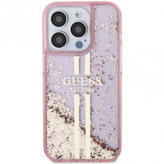 Apple iPhone 15 Pro Hülle Guess Liquid Glitter Gold Stripes Rosa 