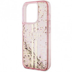 Apple iPhone 15 Pro Hülle Guess Liquid Glitter Gold Stripes Rosa 