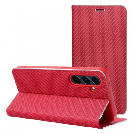 XIAOMI Redmi Note 13 5G Book Handytaschen LUNA Book Carbon Kohlenstoff-Faser, Elegant  Rot 