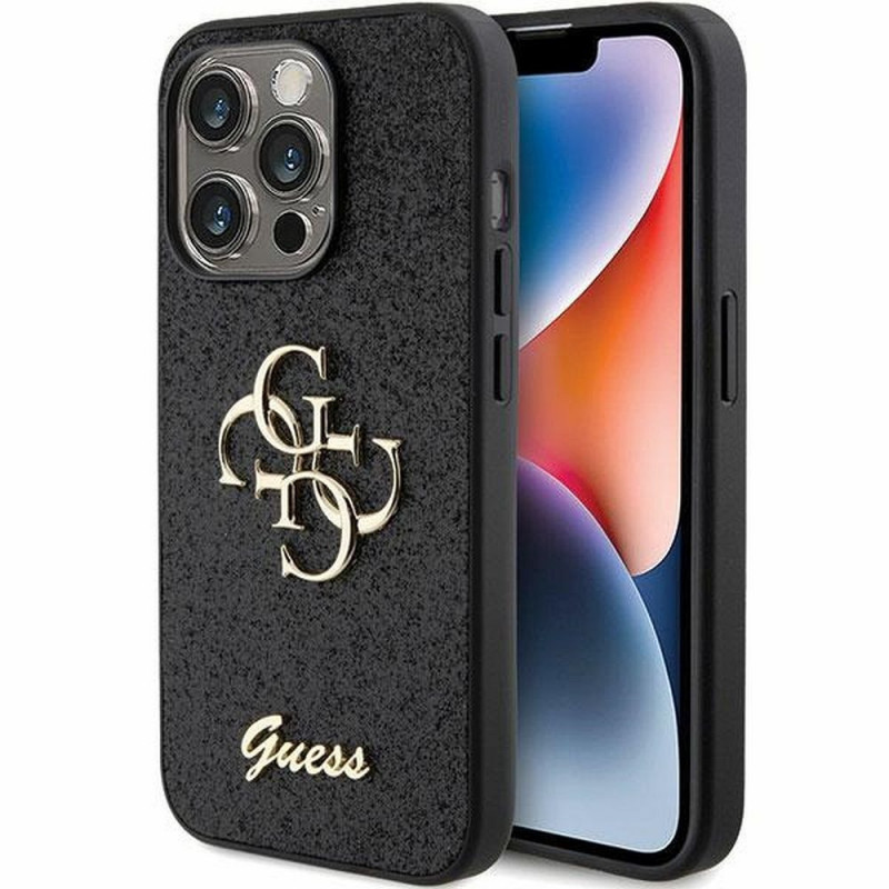 Apple iPhone 15 Pro Hülle Guess Fixed Glitter Big 4G Schwarz 