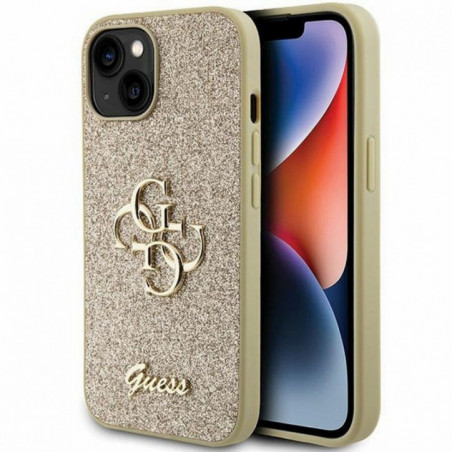 Apple iPhone 15 Hülle Guess Fixed Glitter Big 4G Gold