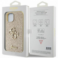 Apple iPhone 15 Hülle Guess Fixed Glitter Big 4G Gold 