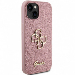 Apple iPhone 15 Hülle Guess Fixed Glitter Big 4G Rosa 