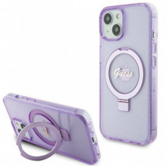 Apple iPhone 15 Plus Hülle Guess Glitter Script Logo - Ring stand MagSAFE  Lila (Purple) 