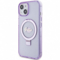 Apple iPhone 15 Plus Hülle Guess Glitter Script Logo - Ring stand MagSAFE  Lila (Purple) 