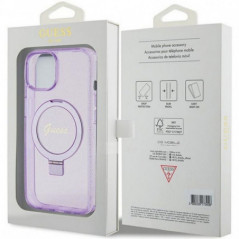 Apple iPhone 15 Plus Hülle Guess Glitter Script Logo - Ring stand MagSAFE  Lila (Purple) 