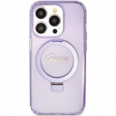 Apple iPhone 15 Pro Hülle Guess Glitter Script Logo - Ring stand MagSAFE  Lila (Purple) 