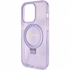 Apple iPhone 15 Pro Hülle Guess Glitter Script Logo - Ring stand MagSAFE  Lila (Purple) 