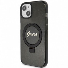 Apple iPhone 15 Hülle Guess Glitter Script Logo - Ring stand MagSAFE  Schwarz