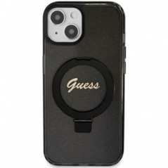 Apple iPhone 15 Hülle Guess Glitter Script Logo - Ring stand MagSAFE  Schwarz 