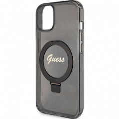 Apple iPhone 15 Hülle Guess Glitter Script Logo - Ring stand MagSAFE  Schwarz 