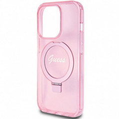 Apple iPhone 15 Pro Max Hülle Guess Glitter Script Logo - Ring stand MagSAFE  Rosa 