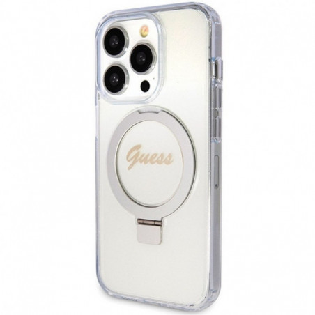 Apple iPhone 15 Pro Hülle Guess Glitter Script Logo - Ring stand MagSAFE  Durchsichtbar