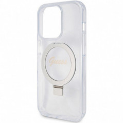 Apple iPhone 15 Pro Hülle Guess Glitter Script Logo - Ring stand MagSAFE  Durchsichtbar 