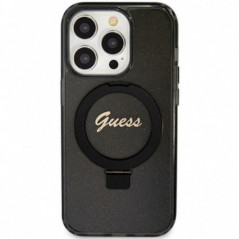 Apple iPhone 15 Pro Hülle Guess Glitter Script Logo - Ring stand MagSAFE  Schwarz 