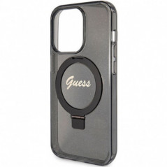 Apple iPhone 15 Pro Hülle Guess Glitter Script Logo - Ring stand MagSAFE  Schwarz 