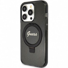 Apple iPhone 15 Pro Max Hülle Guess Glitter Script Logo - Ring stand MagSAFE  Schwarz