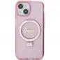 Apple iPhone 15 Hülle Guess Glitter Script Logo - Ring stand MagSAFE  Rosa 