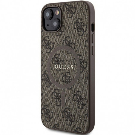 Apple iPhone 15 Plus Hülle Guess Leather 4G Metal Logo Braun