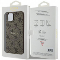 Apple iPhone 15 Plus Hülle Guess Leather 4G Metal Logo Braun 