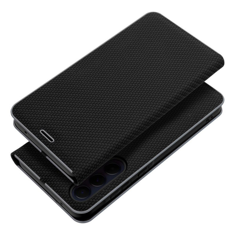 Samsung Galaxy A16 Book Handytaschen LUNA Book Carbon Kohlenstoff-Faser, Elegant  Schwarz