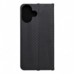 Apple iPhone 16 Book Handytaschen LUNA Book Carbon Kohlenstoff-Faser, Elegant  Schwarz