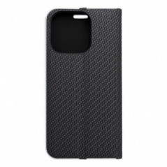 Apple iPhone 16 Pro Book Handytaschen LUNA Book Carbon Kohlenstoff-Faser, Elegant  Schwarz