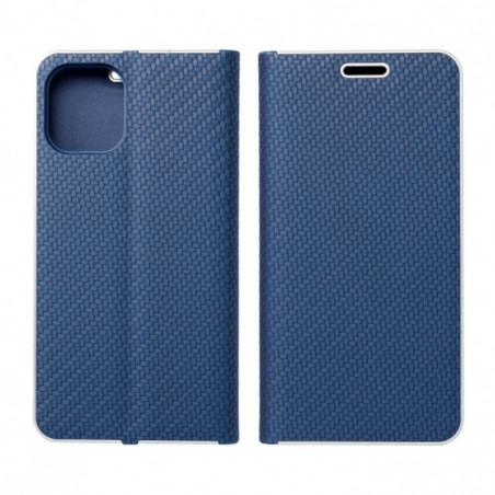 Apple iPhone 16 Pro Book Handytaschen LUNA Book Carbon Kohlenstoff-Faser, Elegant  Blau