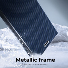 Apple iPhone 16 Pro Book Handytaschen LUNA Book Carbon Kohlenstoff-Faser, Elegant  Blau