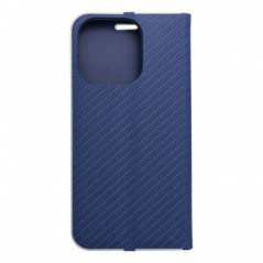 Apple iPhone 16 Pro Book Handytaschen LUNA Book Carbon Kohlenstoff-Faser, Elegant  Blau