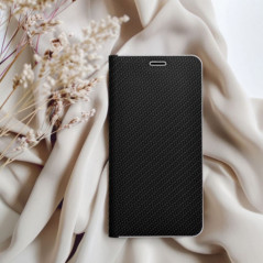 Apple iPhone 16 Plus Book Handytaschen LUNA Book Carbon Kohlenstoff-Faser, Elegant  Schwarz