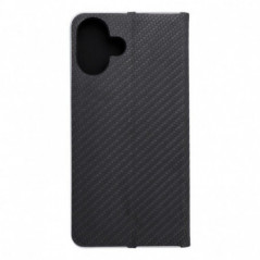 Apple iPhone 16 Plus Book Handytaschen LUNA Book Carbon Kohlenstoff-Faser, Elegant  Schwarz