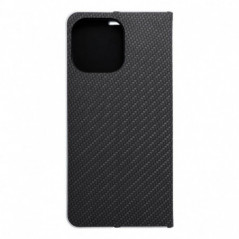 Apple iPhone 16 Pro Max Book Handytaschen LUNA Book Carbon Kohlenstoff-Faser, Elegant  Schwarz