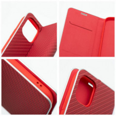 Apple iPhone 16 Pro Book Handytaschen LUNA Book Carbon Kohlenstoff-Faser, Elegant  Rot