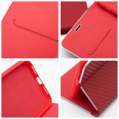 Apple iPhone 16 Pro Book Handytaschen LUNA Book Carbon Kohlenstoff-Faser, Elegant  Rot