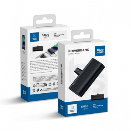 Power Bank  Blue Star W0556P 5000 mAh 2,1A mit eingebautem Lightning-Anschluss