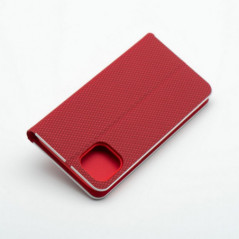 Apple iPhone 16e Book Handytaschen LUNA Book Carbon Kohlenstoff-Faser, Elegant  Rot